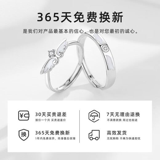 Vana Angel Wings Couple Ring Silver Pair of Rings Christmas Eve Christmas Gifts for Boyfriends and Wifes Angel Wings Pair of Rings Can Be Customized with Exclusive Engraving