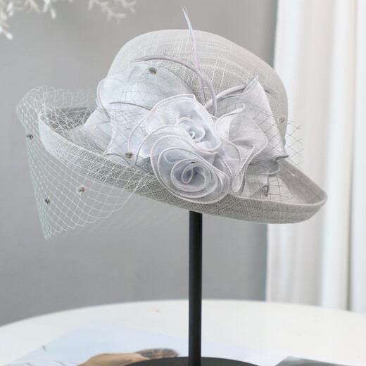 ROGOSKY CONTINADOR Sombrero de la marca Femenina de la marca Francesa y Summer Sol Gat Noble Gat Boat Flower Top de la flor Británica Big Big Mesh Flower Beige Cabeza de la cabeza 57 cm (con cuerda de mediación)