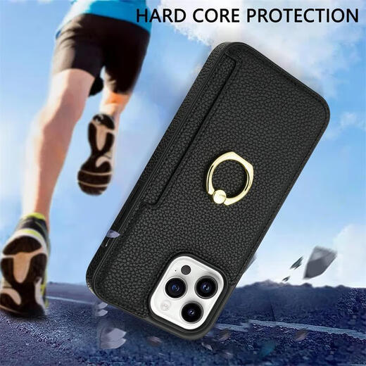 喔喔卡套带指环适用苹果15Pro手机壳支架iPhone14新款卡包13可插卡12 橙色 iPhone 15