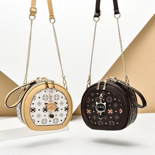 Blackkiss Bag Женская сумка для кросс кубика Сумка маленькая круглая сумка для торта маленькая сумка сумочка сумка для плеча женская повседневная сумка высокого класса подарка на день рождения подарки бежевой цепной сумки (высокая версия)