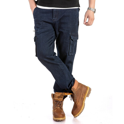 Jeep Spirit Jeep Casual Jeep Herren Multi-Pocket Straight Lose Arbeitshose Herbst und Winter Mode einfache Herrenhose 9921 J9921 Blau Größe 40