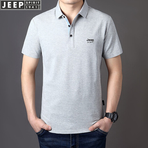 JEEP Jeep Short Sleeve T-shirt Men's Cotton Thin Loose Lapel Fashion Casual Loose Solid Color T-shirt Men's Clothing 1283 Blue L