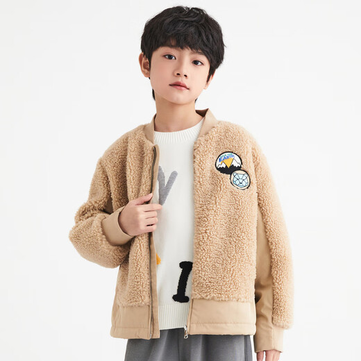 Annil (Annil) children's jacket for boys' jacket for winter medium and large children's teddy fleece baseball uniform thick top Oat card 130cm