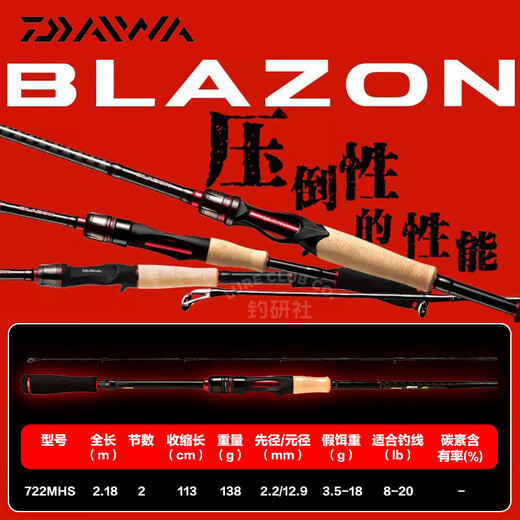 达亿瓦（DAIWA）BLAZON路亚竿布拉总直枪柄钓杆淡海水海钓船钓远投竞技泛用鳜鱼竿 2.18m /722MH直柄两节