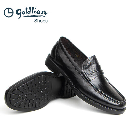 Goldlion Men's Shoes 2025 New Autumn Men's Leather Shoes Business Slip-on Light Sole Slip-On Black Loafers Black Hand Scratch Pattern 38 The size is too large, it is recommended to choose one size smaller