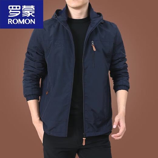 罗蒙（ROMON）户外男士外套秋冬季2025新款中年男装秋装上衣服加绒夹克男春秋厚 9898深蓝 款 加绒 M