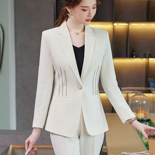 Purple Charming Business Suit Women's Autumn and Winter Long-Sleeved Small Suit Jacket Korean Style Slim Fit High-Level (Off Shelf) White (Single Suit) XL (Recommended 110-120 Jin Jin equals 0.5 kg)