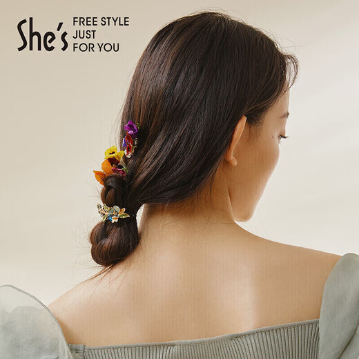 She s Qianzi Van Gogh iris handmade oil-dropped headband gradient flower double-strand rubber band headband birthday gift for girlfriend