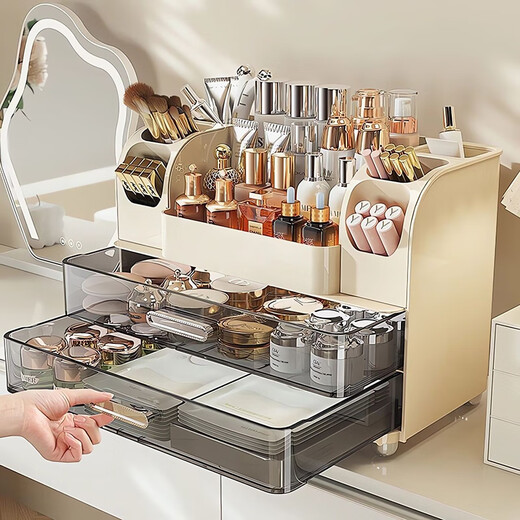 Langyi cosmetics storage box desktop high-end large-capacity bedroom desktop dresser skin care product drawer storage rack cream white cosmetics storage rack