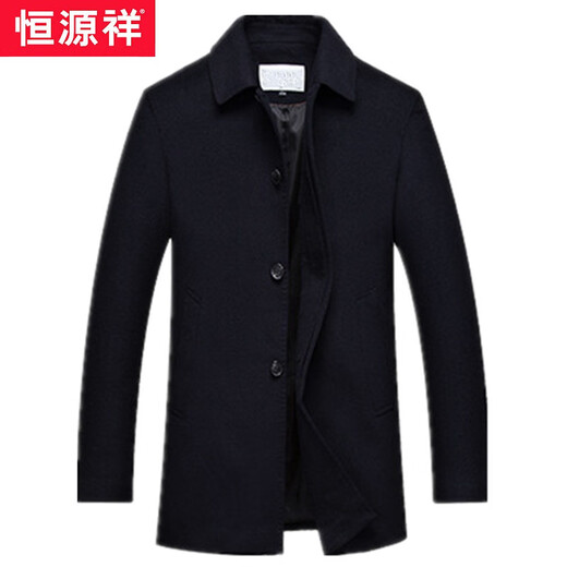 Hengyuanxiang woolen coat jacket men's autumn and winter short style thickened large size woolen woolen coat for middle-aged and elderly people short style black blue (no velvet) M 170 recommended 100-129 Jin Jin equals 0.5 kg