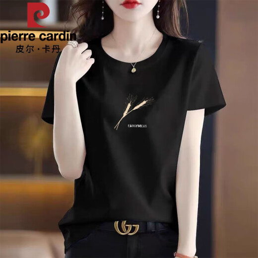 皮尔卡丹（pierre cardin）灰色纯棉短袖t恤女宽松简约洋气时尚体恤夏季2025年新款上衣 6172浅紫 2XL 135-150斤