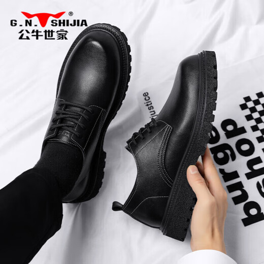 Bull Family Men's Shoes Casual Leather Shoes Men's Martin Boots British Trend Versatile Old Big Toe Work Shoes Men Black 42