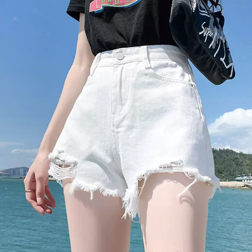 Miao Yijia denim shorts for hot girls, summer new super shorts for outer wear, wide-legged, high-waisted, raw edges for women, versatile, ripped denim shorts, white M, recommended 95-105Jin Jin is equal to 0.5kg