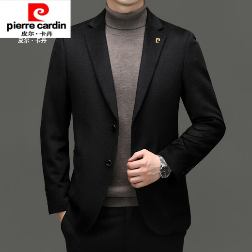 皮尔卡丹高档高端羊绒西装男格子中年男士休闲西服羊毛呢大衣外套短款 蓝格 5777款后中开叉 170/M 建议100-125斤