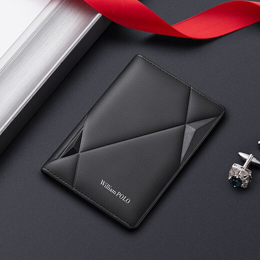 WILLIAMPOLO Paul card holder men's compact high-end anti-degaussing men's card holder genuine cowhide document bag driver's license leather case black