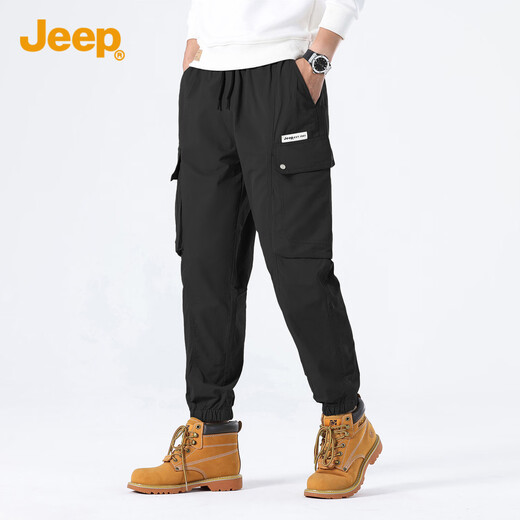 吉普（JEEP）休闲裤男简约工装风百搭青年潮流宽松束脚裤子男1105 黑色 L 