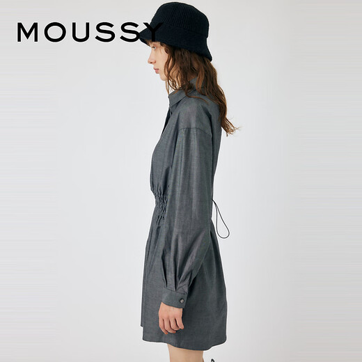 moussy 新品休闲通勤风捏褶抽绳收腰连衣裙010GA230-6630 021浅黑色 S 00001