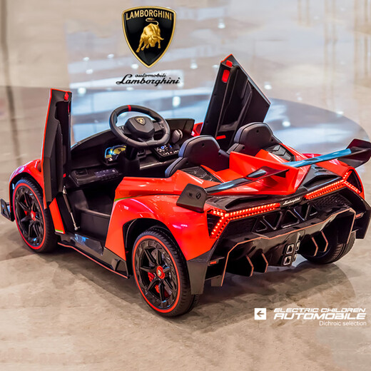 Cute Lamborghini children's remote-controlled electric car with four wheels that can sit on and walk the baby, four-wheel drive toy car, high-end four-wheel drive red + remote control + music + foam soft wheels