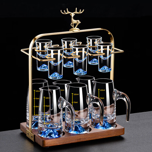 Flower Language Four Seasons Liquor Cup Wine Distributor Household Set One-cup Bullet Cup Light Luxury Glass Wine Set High-end Spirit Cup Goblet 6 Pots 6 Cups 1 Stand Blue Mountain Pot + Blue Mountain Cup
