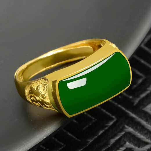 K Bao gold gold ring men's 999 pure gold inlaid Hetian jasper adjustable gold inlaid jade men's ring birthday gift pure gold jasper ring gold weight about 6.8 grams
