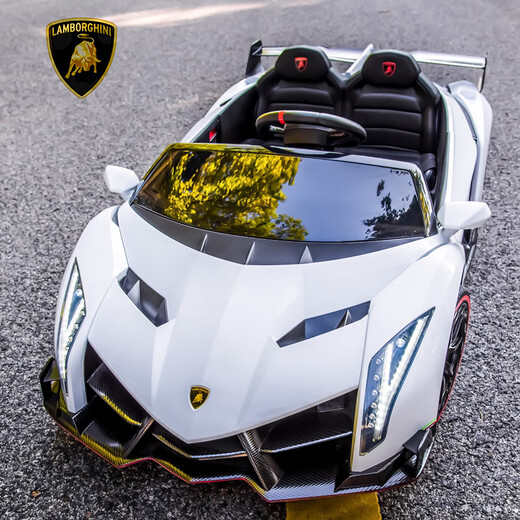 Cute Lamborghini children's remote-controlled electric car with four wheels that can sit on and walk the baby, four-wheel drive toy car, high-end four-wheel drive red + remote control + music + foam soft wheels