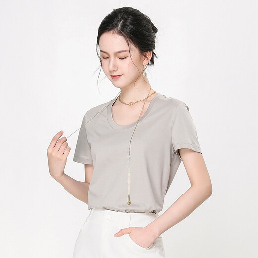Yifei (yifini) Модный шелк с короткими рукавами U-образным вырезом