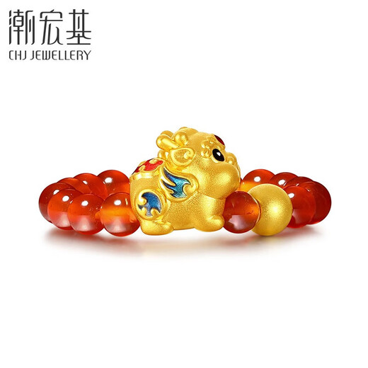 Chao Acer gold swallowing beast gold Pixiu red agate ring for women pure gold transfer beads beaded gift for women elastic cord adjustable about 12-15 rings