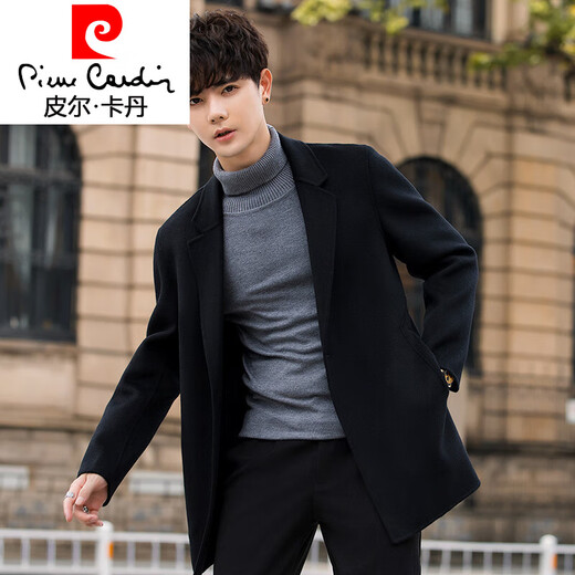 Pierre Cardin woolen woolen coat men's short coat new Korean style double-sided woolen suit-like windbreaker trendy black 2XL weight (155-170Jin Jin is equal to about 0.5 kg)