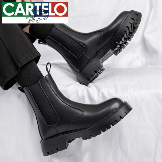 Cartelo Chelsea Boots Men's Winter Plus Velvet High Top Chaussures British Style Kick-Off Martin Boots Men's Spring and Automn Boots Boots Men's Chimney Boots Black Middle Top 3524 38