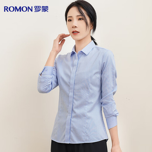 Romon DP no-iron 100% cotton anti-wrinkle long-sleeved shirt for women pure cotton no-iron slim business striped shirt for women