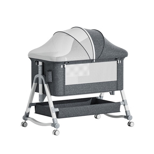 
ZUHITON crib with diaper table splicing large bed multi-function sleeping artifact portable newborn cradle bed baby bed gray + mattress + storage basket