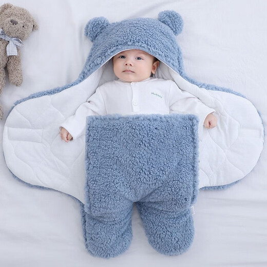 Racon Coral Fleece Quilt Baby Autumn and Winter Thick Baby Going Out Bed Maternity Room Anti-jump Sleeping Swaddle Bag Blue Split Legs Height Within 80cm 4-7 Months Baby