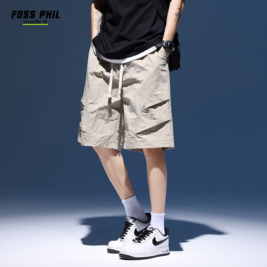 
Foss Phil shorts men's summer workwear trendy casual ice silk mid-pants loose sports five-point pants 9906 khaki 2XL