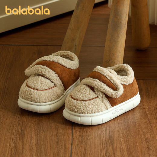 Balabala lambskin children's cotton shoes 2025 new winter boys' comfortable thickened plush slippers outdoor warm parent-child shoes