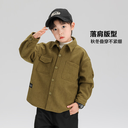 Zuoxi children's clothing boys' velvet shirt autumn and winter children's shirt jacket thickened 2025 new style boys' long-sleeved style velvet brown thickened 160 recommended height around 160cm