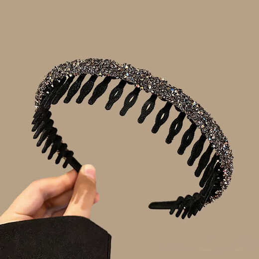 Tang Funi fabric rhinestone headband face wash headband for women 2024 niche design with teeth for hair sorting and pressing hairpin headdress black flocking with diamonds hair accessories