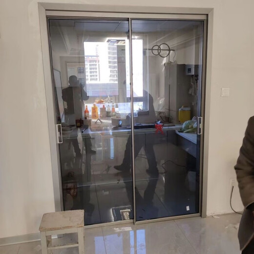 勤凯极简三联动厨房门吊轨阳台卫生间推拉门玻璃隔断钛镁合金现代简约 16*35型材两轨【1.8实厚】 地轨