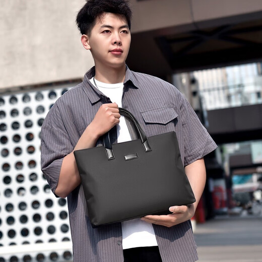 Kangaroo briefcase men's business laptop bag large capacity business trip office handbag waterproof men's bag black 14 inches