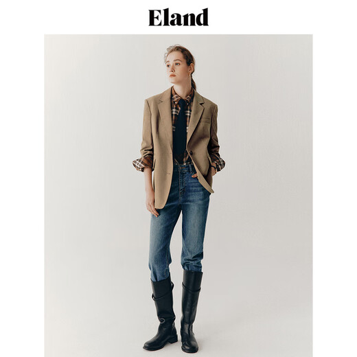 ELAND衣恋优雅西装女羊毛混纺面料格雷系翻驳领气质外套秋秋款 藏青色(59)Navy S 160