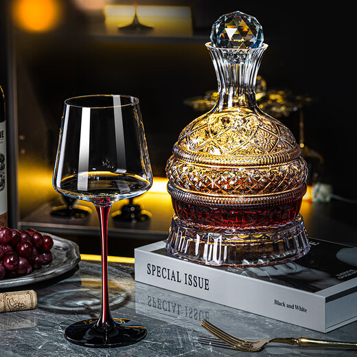 Flower Language Four Seasons High-end Red Bow Tie Red Wine Glass Set for Household Light Luxury and High Value Burgundy Crystal Goblet Rotating Decanter White Diamond Stand + Upright Decanter + Wine Glass 500ml 6 pieces