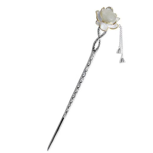 KERLAS925 Silver Ancient Style Hetian Jade Lotus Hairpin and Hairpin Gift Hairpin Step Shake Tassel Hanfu Hairpin Versatile Large Lotus Seed Step Shake Hairpin (White Jade) + High-end Gift Box (