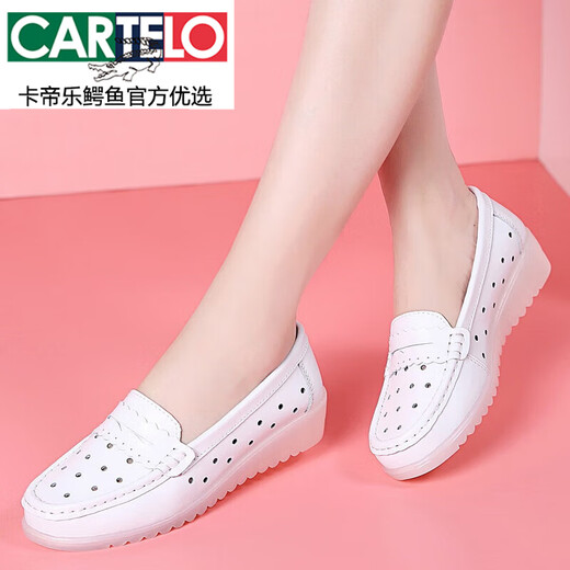 Cartelo Light Luxus Leder weiße Krankenschwesterschuhe für Frauen weicher Sohle Sohle hohle Anti-Rutschfuß-Schönheit Salon Schuhe für Frauen Arbeitsschuhe 829 Weiß (vier Jahreszeiten) 37