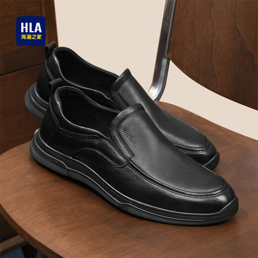 Heilan House (HLA) Men's Shoes Casual Leather Shoes Slip-on Business Casual Slip-On Toe-Layer Cowhide Shoes Men Black 41