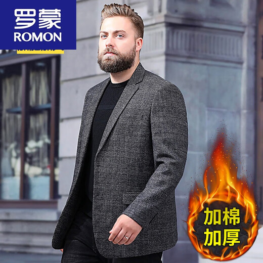 ROMON Extra Large Men's Wool Suit Casual Jacket Plus Fat Oversized Suit Fashionable Spring and Autumn Fat Man Gray No Cotton 190 Recommended 195-210 Jin Jin equals 0.5 kg