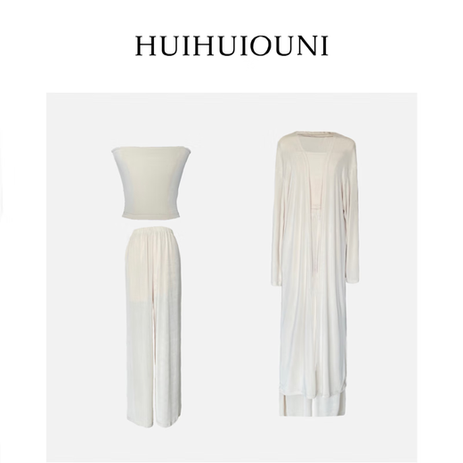 Huihui Ouni Spring Brew Designer Autumn Temperament Tube Top Long Three-piece Set Black Tube Top and Pants One Size