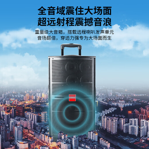 Konka square dance audio three-way outdoor mobile trolley performance singing karaoke wooden speaker subwoofer home portable Bluetooth high power high volume with wireless microphone 11 speakers (no microphone)
