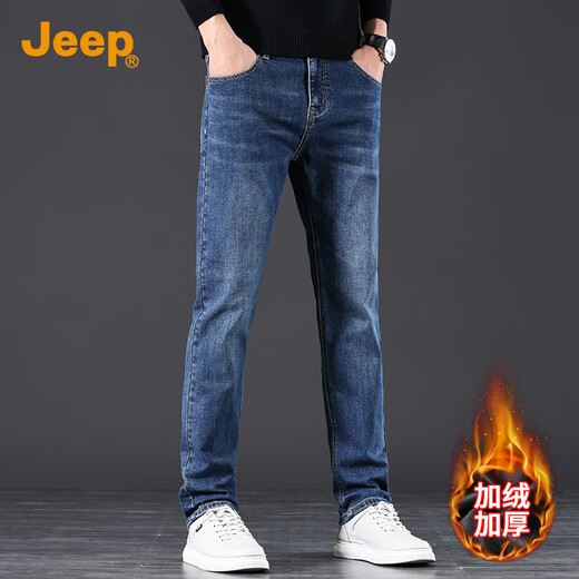 JEEP Jeep plus velvet thickened high-end men's jeans men's 2025 autumn and winter loose straight elastic casual pants men's pants