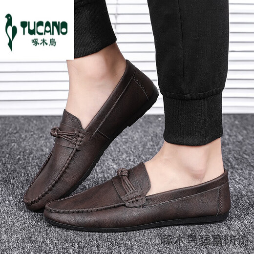 Pecker Beanie Chaussures Nouvelles chaussures masculines pour hommes Summer Souffable Tendable British Casual Leather Chaussures en cuir authentique D826 noir 40