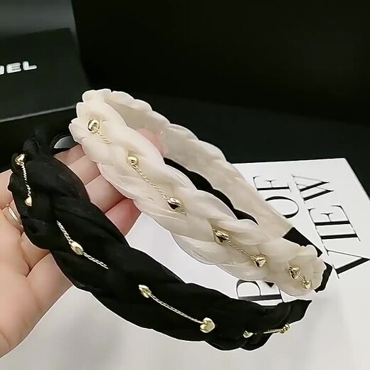 Two Worlds Happy Black Hairband Women's Silk Twist Braided Hairpin Going Out Women's High-Level Hairband Headwear Non-Slip Toothed Headband Black