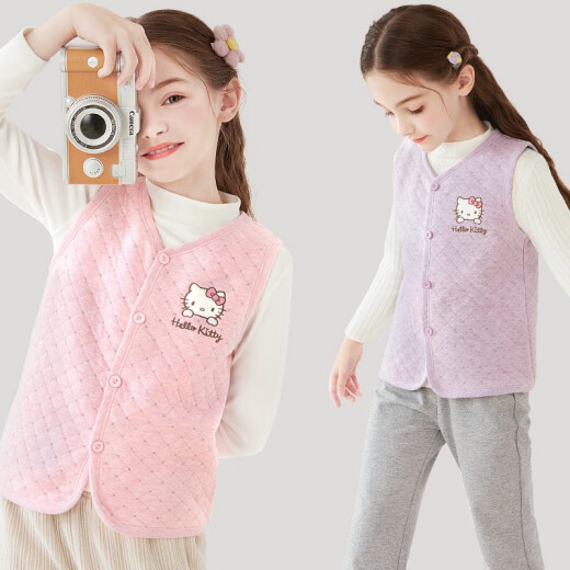 HelloKitty children's vest spring girls' vest 2024 new pure cotton baby inner wear quilted thick outer wear children's clothing A powder 513090130CM suitable for 125-135